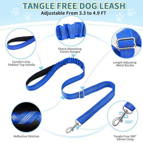 Lukovee No Pull Dog Harness and Leash Set, Blue, Size M – Adjustable, Reflective, Soft Padded for Small Dogs