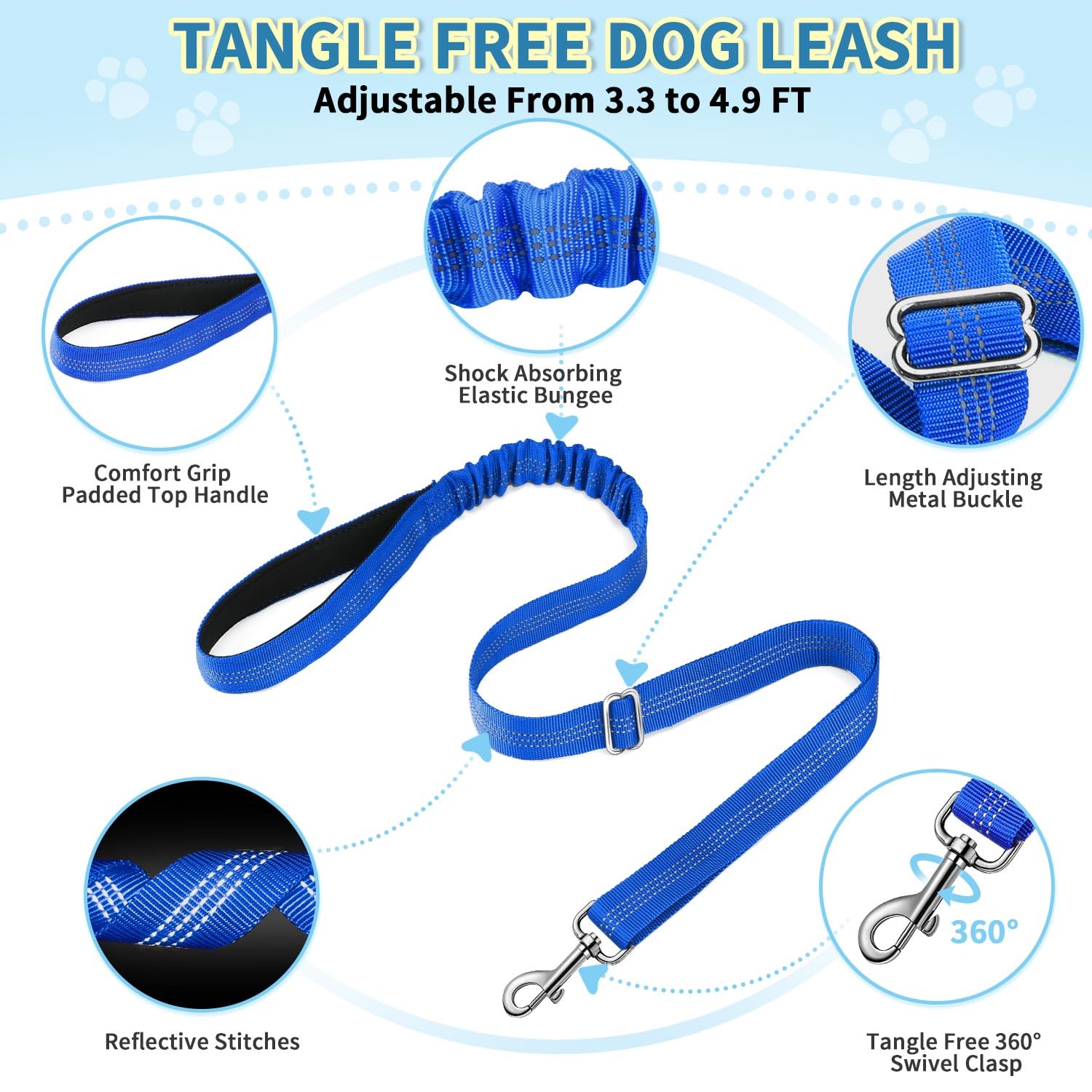 Lukovee No Pull Dog Harness and Leash Set, Blue, Size M – Adjustable, Reflective, Soft Padded for Small Dogs