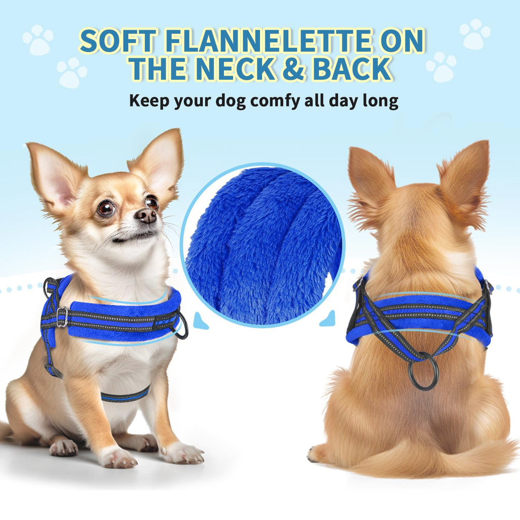 Lukovee No Pull Dog Harness and Leash Set, Blue, Size M – Adjustable, Reflective, Soft Padded for Small Dogs