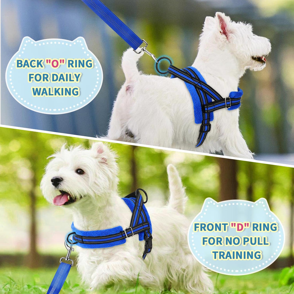 Lukovee No Pull Dog Harness and Leash Set, Blue, Size M – Adjustable, Reflective, Soft Padded for Small Dogs