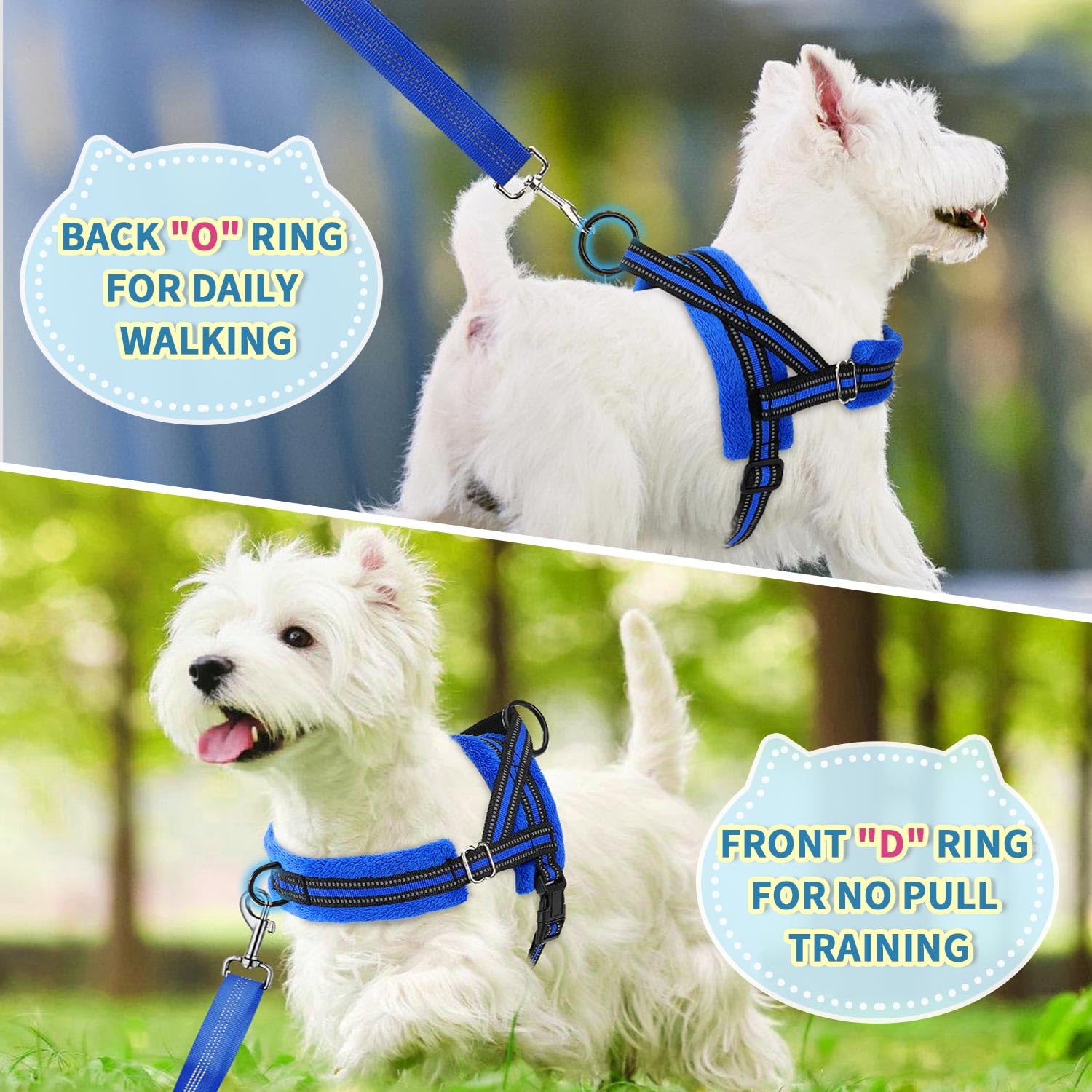 Lukovee No Pull Dog Harness and Leash Set, Blue, Size M – Adjustable, Reflective, Soft Padded for Small Dogs