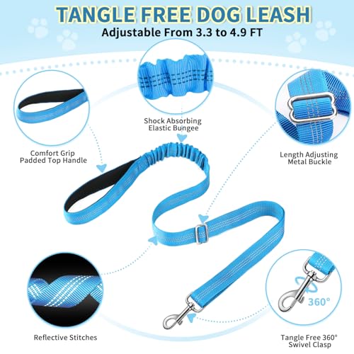 Lukovee No Pull Dog Harness and Leash Set for Small Dogs - Soft Padded Adjustable Vest with Reflective Strips and Bungee Leash (Light Blue, Size S)