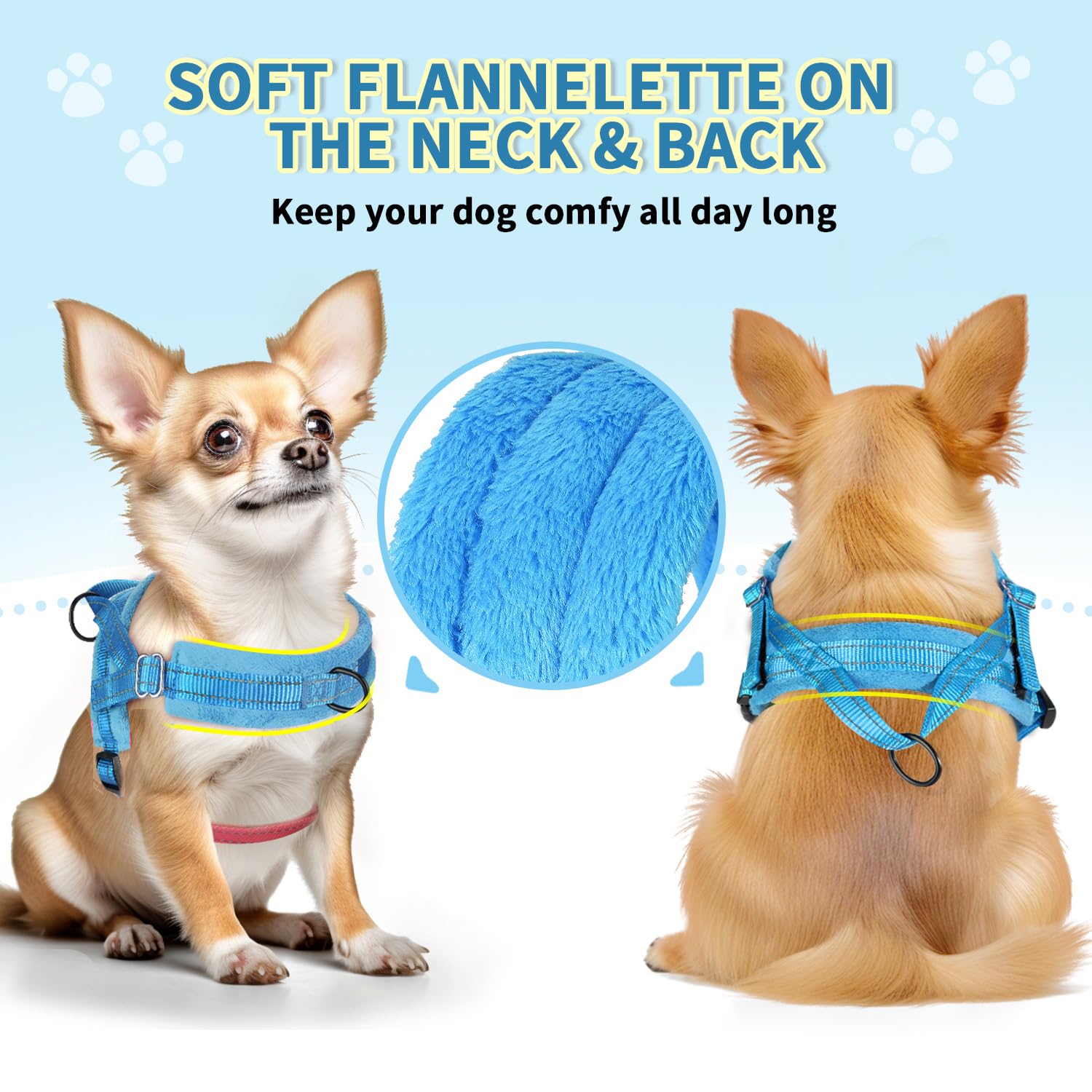 Lukovee No Pull Dog Harness and Leash Set for Small Dogs - Soft Padded Adjustable Vest with Reflective Strips and Bungee Leash (Light Blue, Size S)