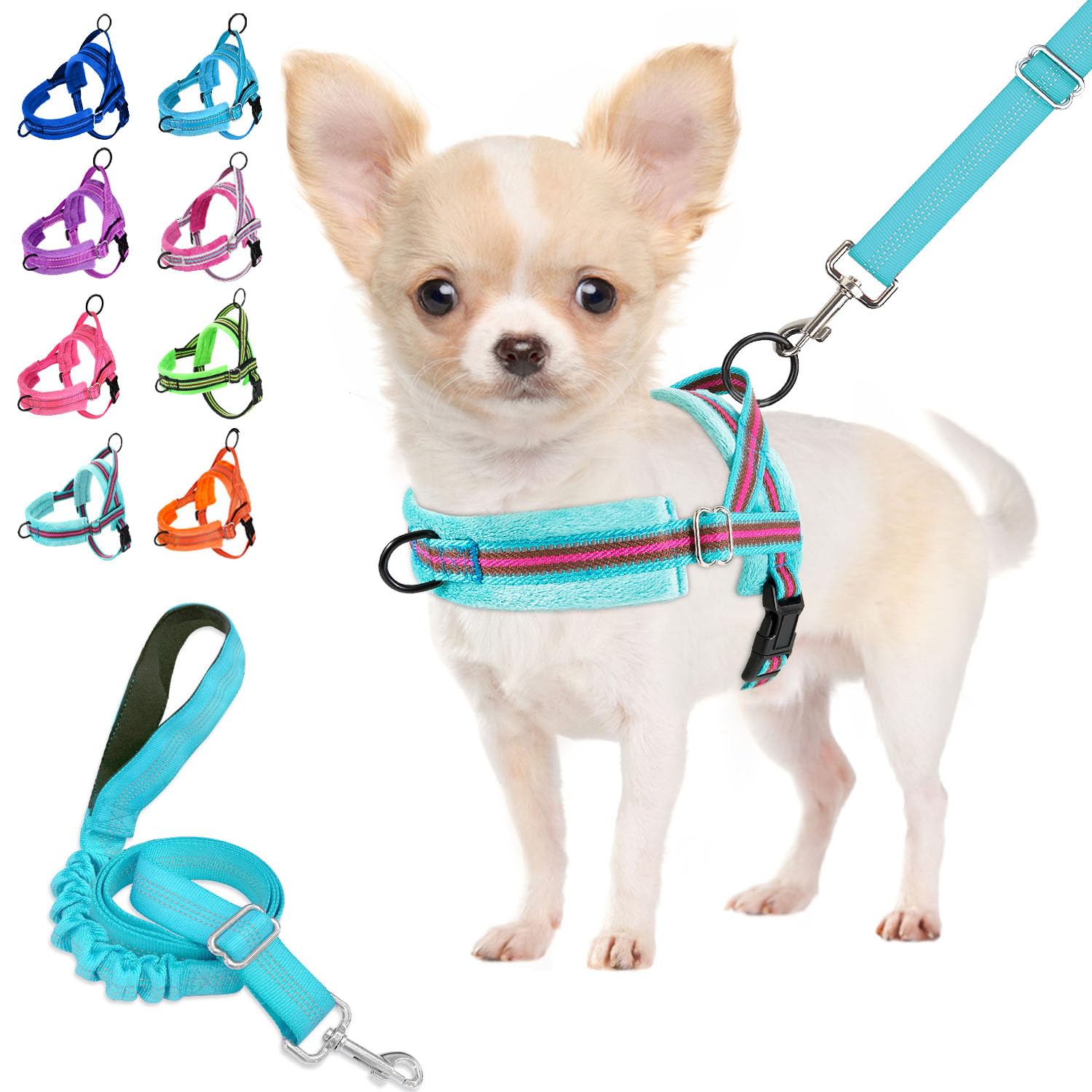 Lukovee No Pull Dog Harness and Leash Set for Small Dogs - XS Light Blue
