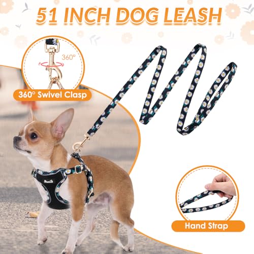Lukovee No Pull Puppy Harness and Leash Set - Lightweight Step-in Vest with Reflective Strips for Small Dogs (Black, S)