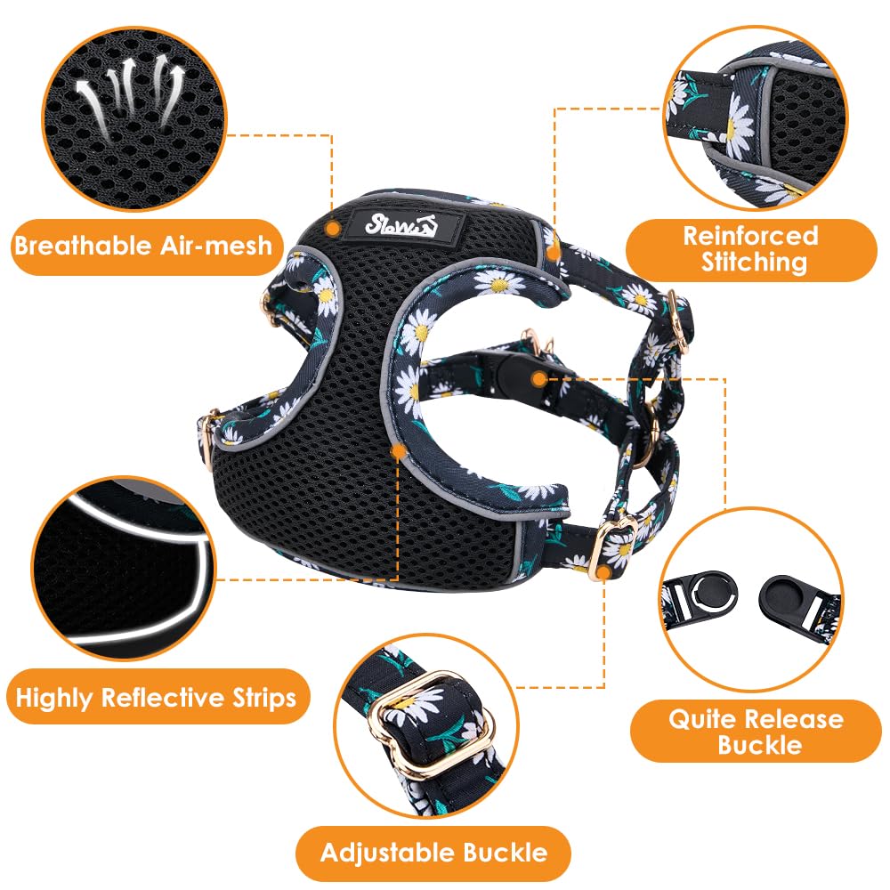 Lukovee No Pull Puppy Harness and Leash Set - Lightweight Step-in Vest with Reflective Strips for Small Dogs (Black, S)