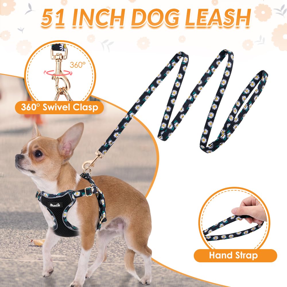 Lukovee No Pull Puppy Harness and Leash Set - Lightweight Step-in Vest with Reflective Strips for Small Dogs (Black, S)