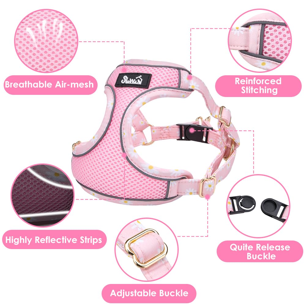Lukovee No Pull Puppy Harness and Leash Set in Pink XXS (2.2-6 lb) - Ultra-Light 0.9oz Breathable Mesh Step-in Vest with 51in Reflective Leash for Small Dogs