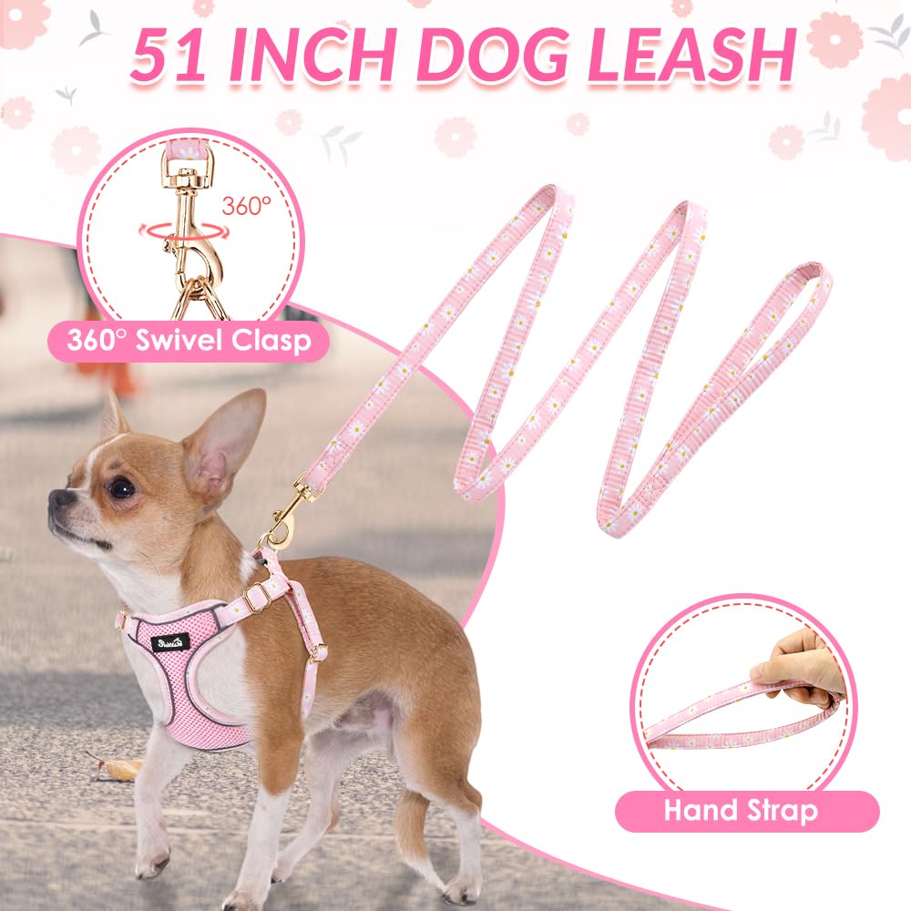 Lukovee No Pull Puppy Harness and Leash Set in Pink XXS (2.2-6 lb) - Ultra-Light 0.9oz Breathable Mesh Step-in Vest with 51in Reflective Leash for Small Dogs