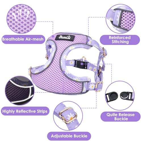 Lukovee No Pull Puppy Harness and Leash Set – Lightweight Adjustable Step-In Vest with Reflective Strips for Small Dogs, Purple XS