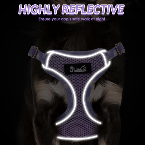 Lukovee No Pull Puppy Harness and Leash Set – Lightweight Adjustable Step-In Vest with Reflective Strips for Small Dogs, Purple XS
