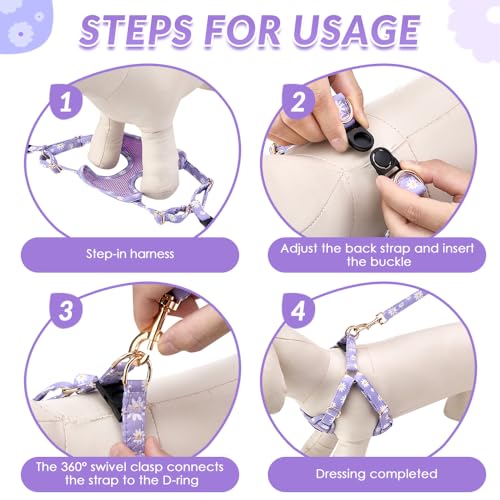 Lukovee No Pull Puppy Harness and Leash Set – Lightweight Adjustable Step-In Vest with Reflective Strips for Small Dogs, Purple XS