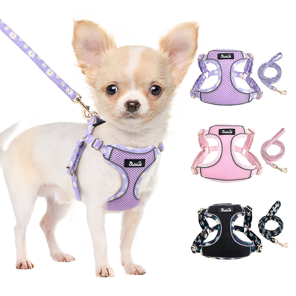Lukovee No Pull Puppy Harness and Leash Set – Lightweight Adjustable Step-In Vest with Reflective Strips for Small Dogs, Purple XS