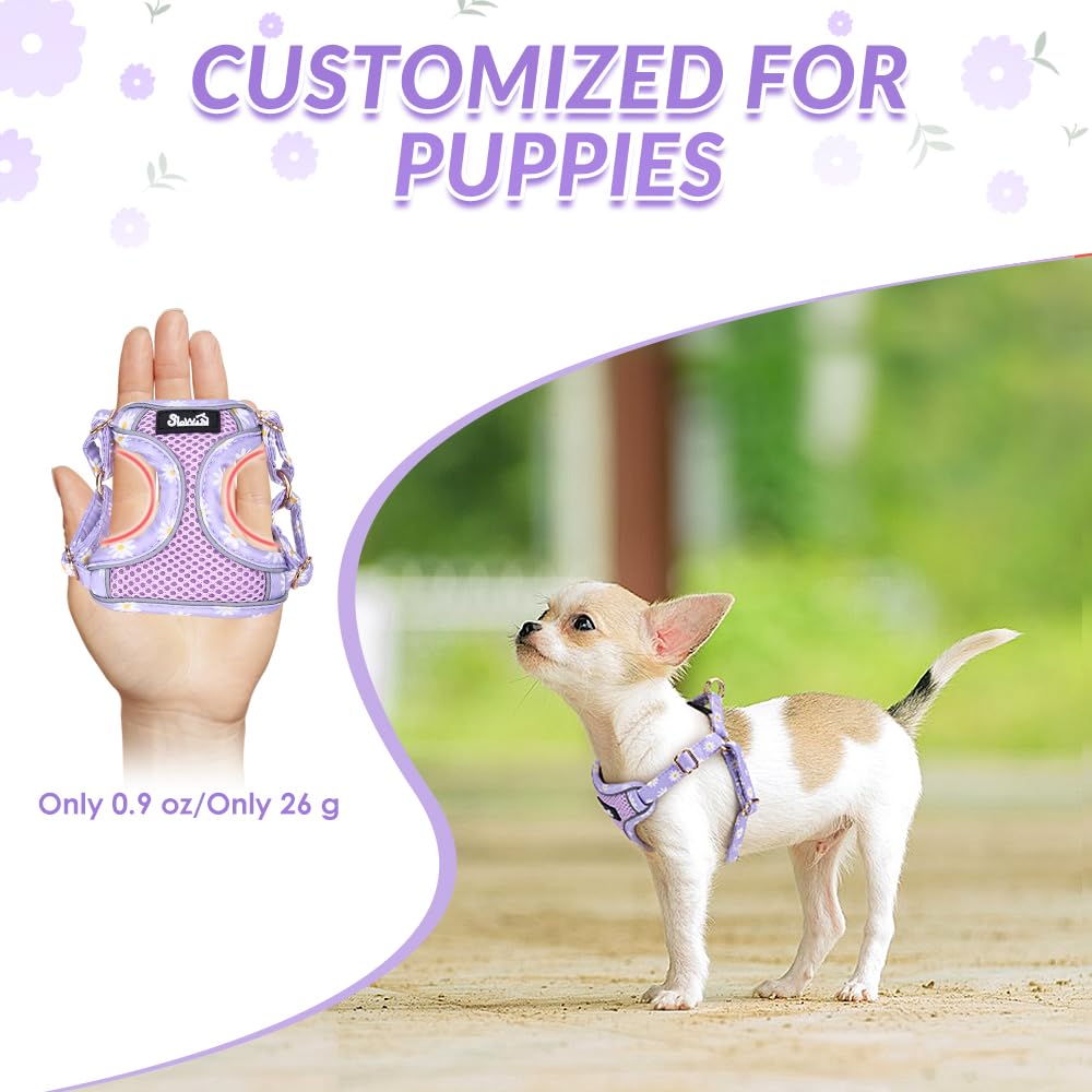 Lukovee No Pull Puppy Harness and Leash Set – Lightweight Adjustable Step-In Vest with Reflective Strips for Small Dogs, Purple XS