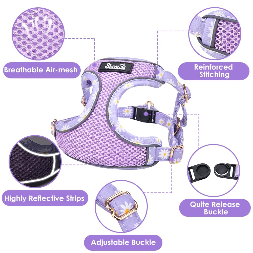 Lukovee No Pull Puppy Harness and Leash Set – Lightweight Adjustable Step-In Vest with Reflective Strips for Small Dogs, Purple XS