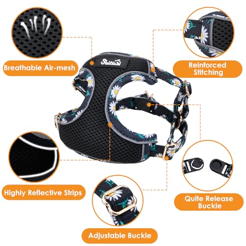 Lukovee No-Pull Puppy Harness & Leash Set – Ultra-Light 0.9oz Breathable Mesh, Reflective Step-In Vest with 51in Leash for Small Dogs (Black, XS)