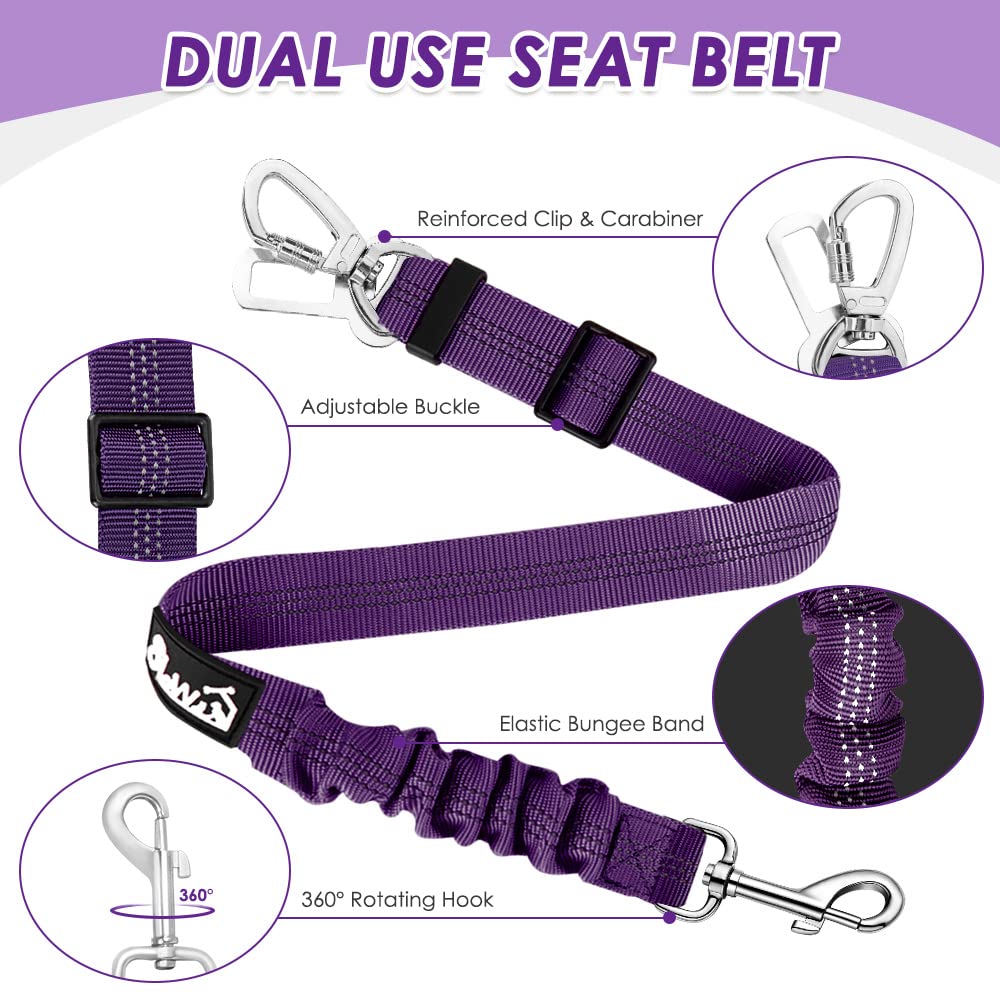 Lukovee Purple X-Small Dog Car Harness with Mesh Vest and Elastic Bungee Tether – 2-in-1 Safety Restraint for Small Dogs