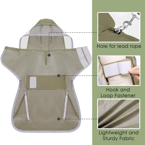Lukovee Small Dog Raincoat - Lightweight Water-Resistant Poncho with Reflective Stripes and Built-in Storage (Green)