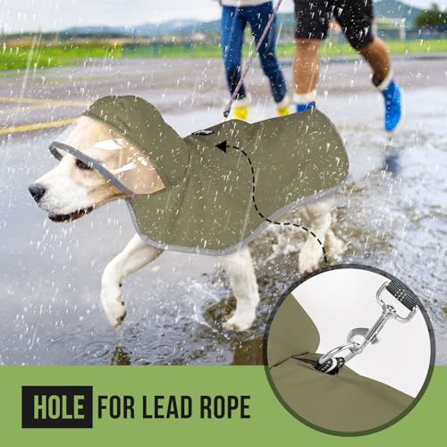 Lukovee Small Dog Raincoat - Lightweight Water-Resistant Poncho with Reflective Stripes and Built-in Storage (Green)