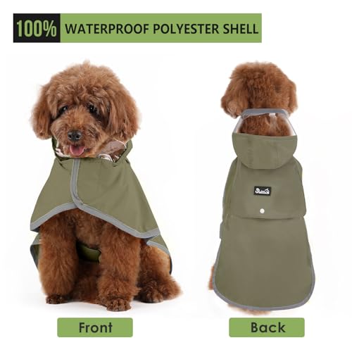 Lukovee Small Dog Raincoat - Lightweight Water-Resistant Poncho with Reflective Stripes and Built-in Storage (Green)