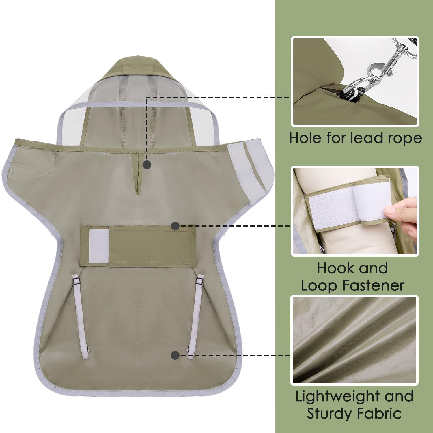 Lukovee Small Dog Raincoat - Lightweight Water-Resistant Poncho with Reflective Stripes and Built-in Storage (Green)