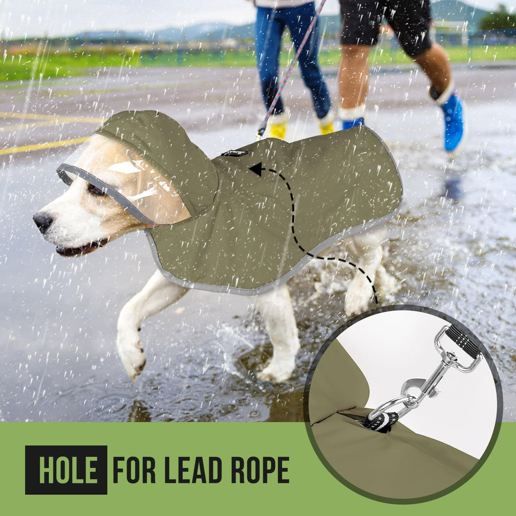 Lukovee Small Dog Raincoat - Lightweight Water-Resistant Poncho with Reflective Stripes and Built-in Storage (Green)