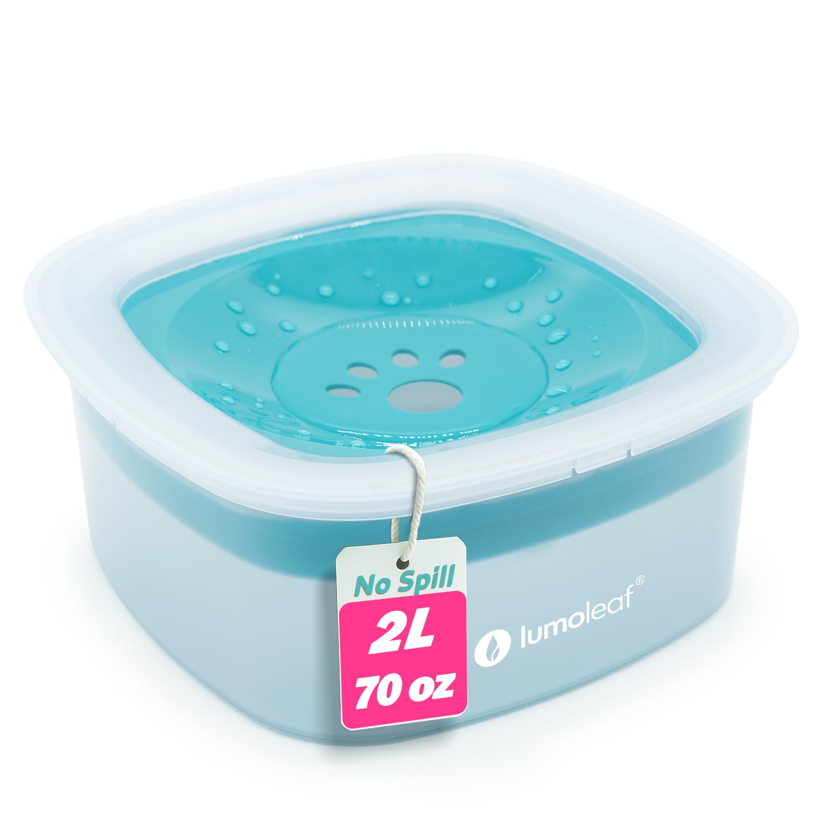 LumoLeaf No Spill Water Bowl for Dogs – 70oz Splash-Proof Slow Feeder (Blue)