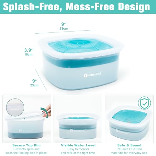 LumoLeaf No Spill Water Bowl for Dogs – 70oz Splash-Proof Slow Feeder (Blue)