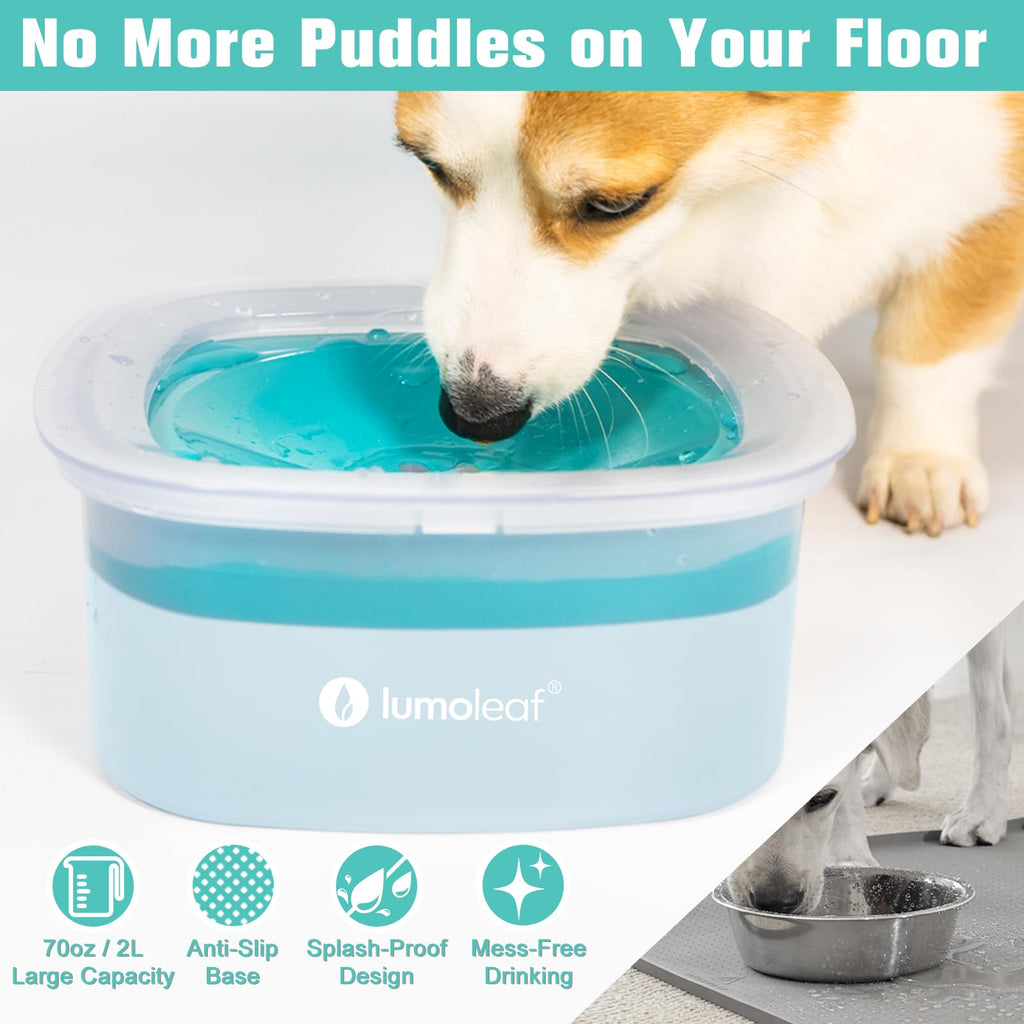 LumoLeaf No Spill Water Bowl for Dogs – 70oz Splash-Proof Slow Feeder (Blue)
