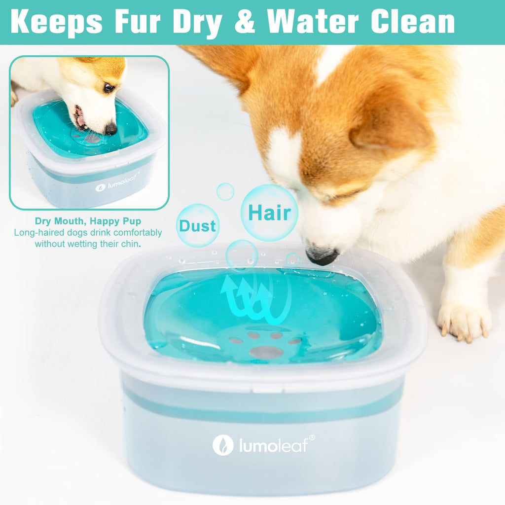 LumoLeaf No Spill Water Bowl for Dogs – 70oz Splash-Proof Slow Feeder (Blue)