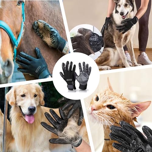Lumova Pet Grooming Glove – Rubber-Massage Shedding and Bath Hair Remover for Dogs, Cats, and Livestock (Black, Adjustable)
