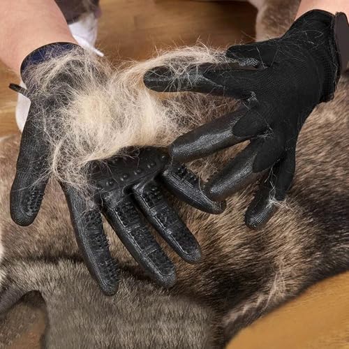 Lumova Pet Grooming Glove – Rubber-Massage Shedding and Bath Hair Remover for Dogs, Cats, and Livestock (Black, Adjustable)
