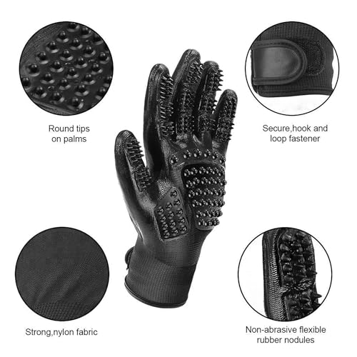 Lumova Pet Grooming Glove – Rubber-Massage Shedding and Bath Hair Remover for Dogs, Cats, and Livestock (Black, Adjustable)