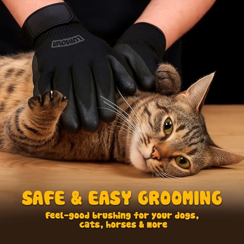 Lumova Pet Grooming Glove – Rubber-Massage Shedding and Bath Hair Remover for Dogs, Cats, and Livestock (Black, Adjustable)