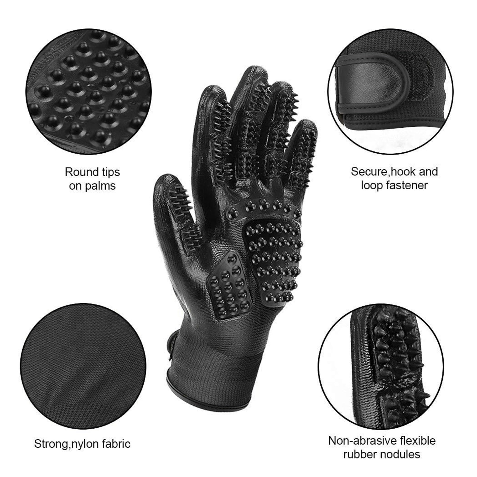 Lumova Pet Grooming Glove – Rubber-Massage Shedding and Bath Hair Remover for Dogs, Cats, and Livestock (Black, Adjustable)