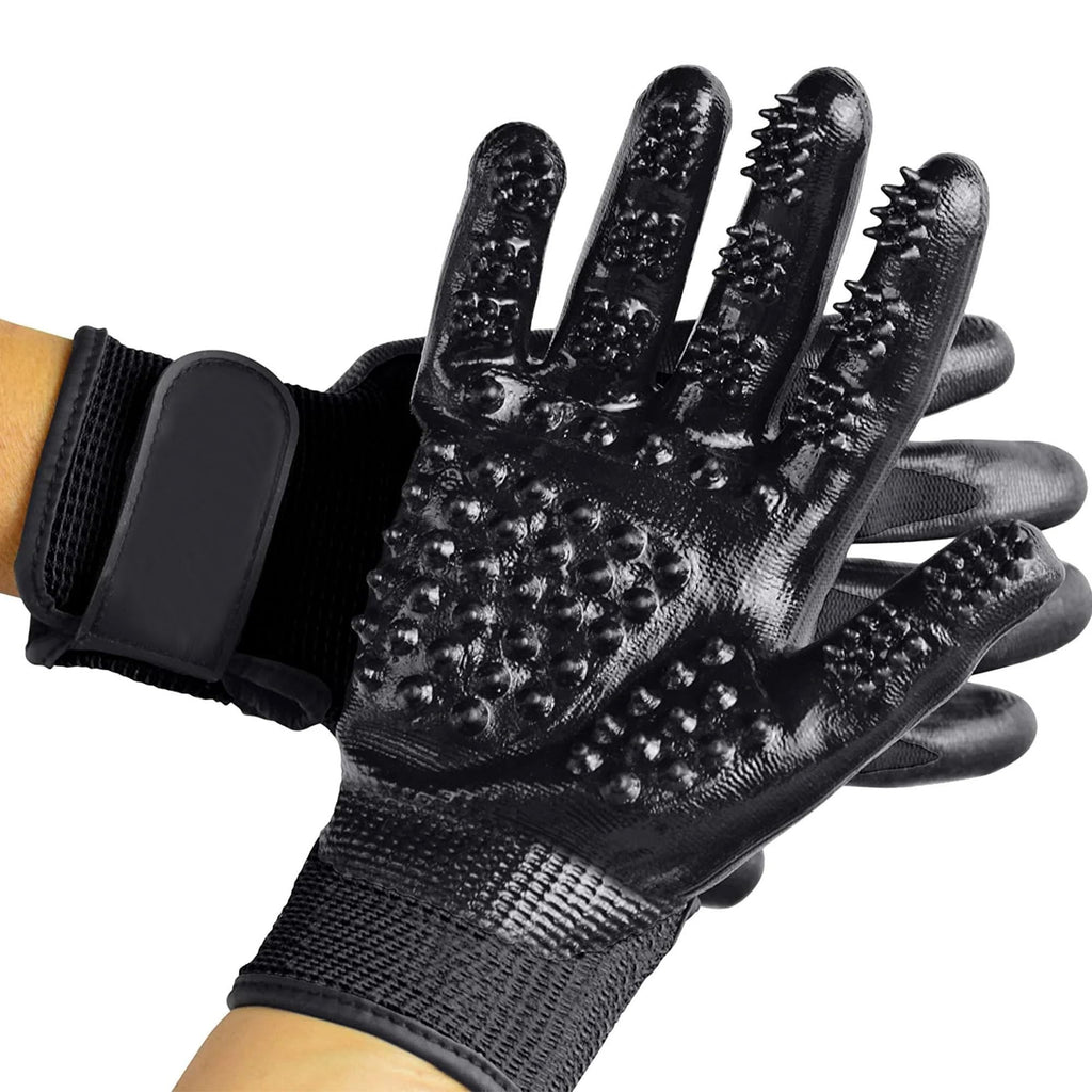 Lumova Pet Grooming Glove – Rubber-Massage Shedding and Bath Hair Remover for Dogs, Cats, and Livestock (Black, Adjustable)