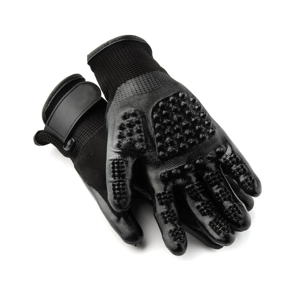 Lumova Pet Grooming Glove – Rubber-Massage Shedding and Bath Hair Remover for Dogs, Cats, and Livestock (Black, Adjustable)