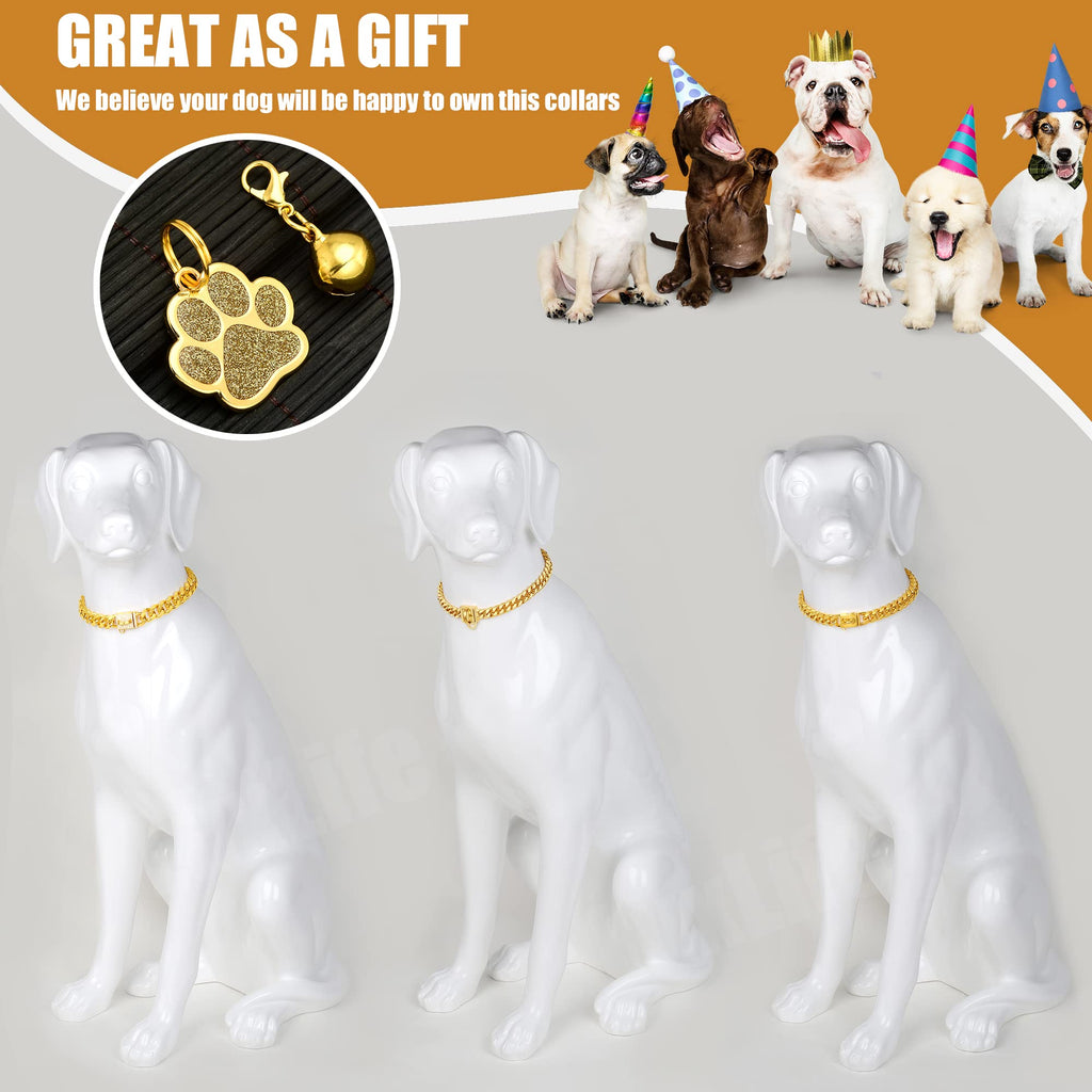LuxLife 10mm Gold Cuban Link Dog Collar – 316 Stainless Steel with 18K Gold Plating, Snap Buckle, Includes Bell & Tag (12")
