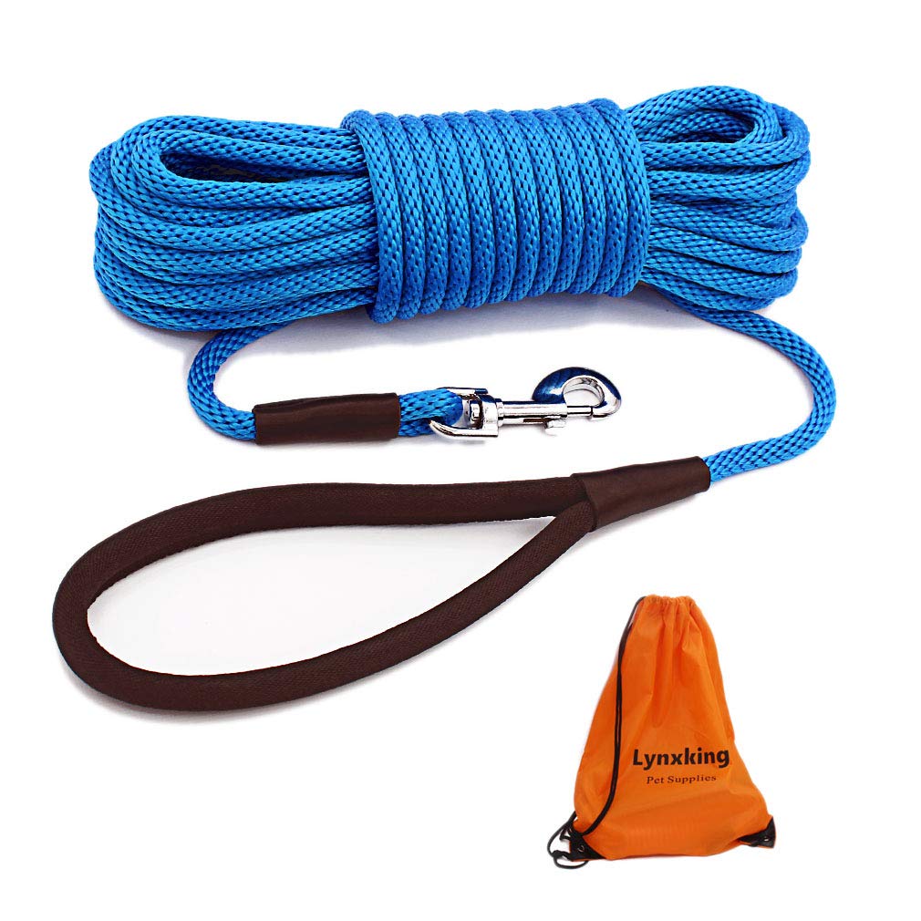 Lynxking 30ft Blue Check Cord Dog Leash - 3/8" Heavy Duty Training Rope for Recall and Outdoor Play