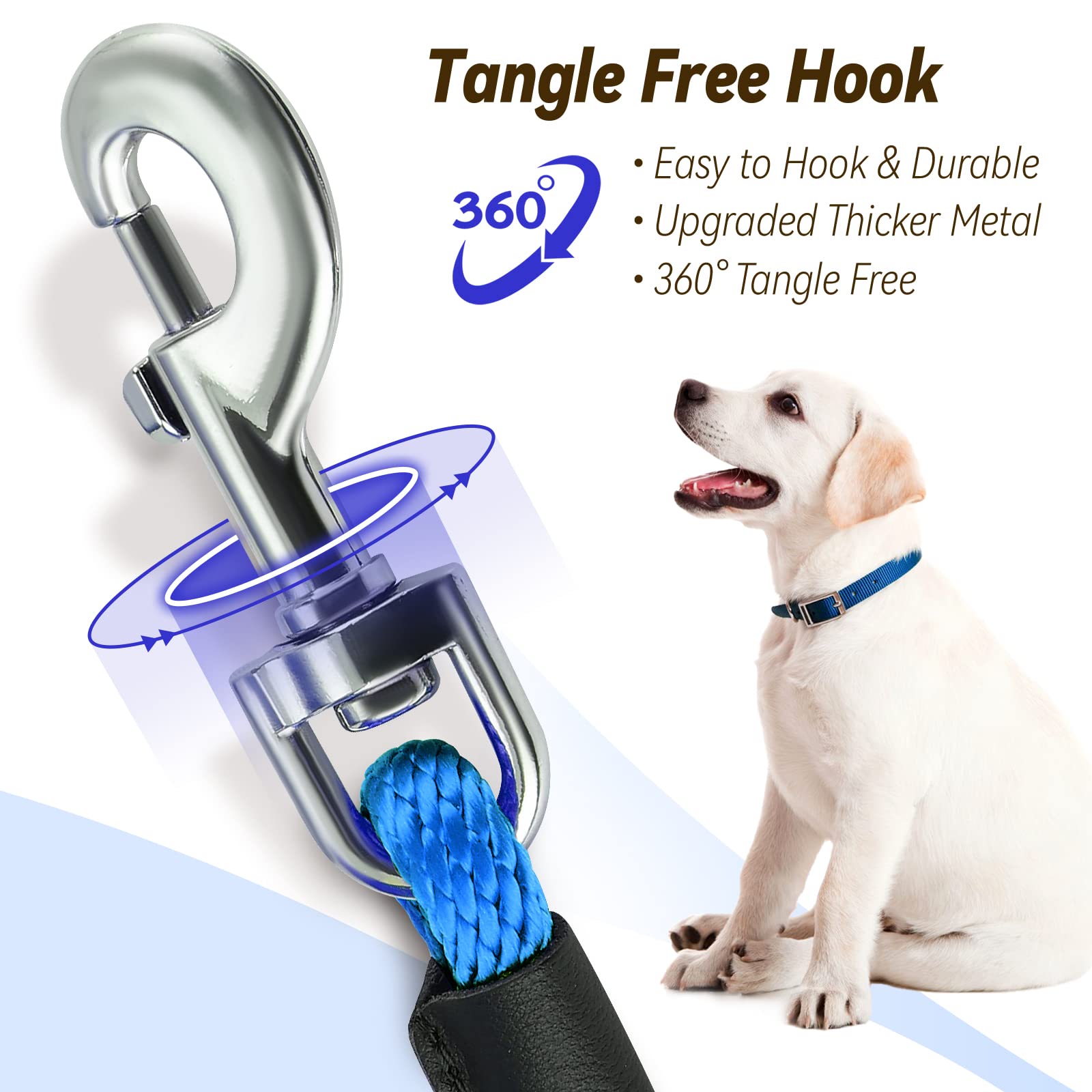 Lynxking 30ft Blue Check Cord Dog Leash - 3/8" Heavy Duty Training Rope for Recall and Outdoor Play