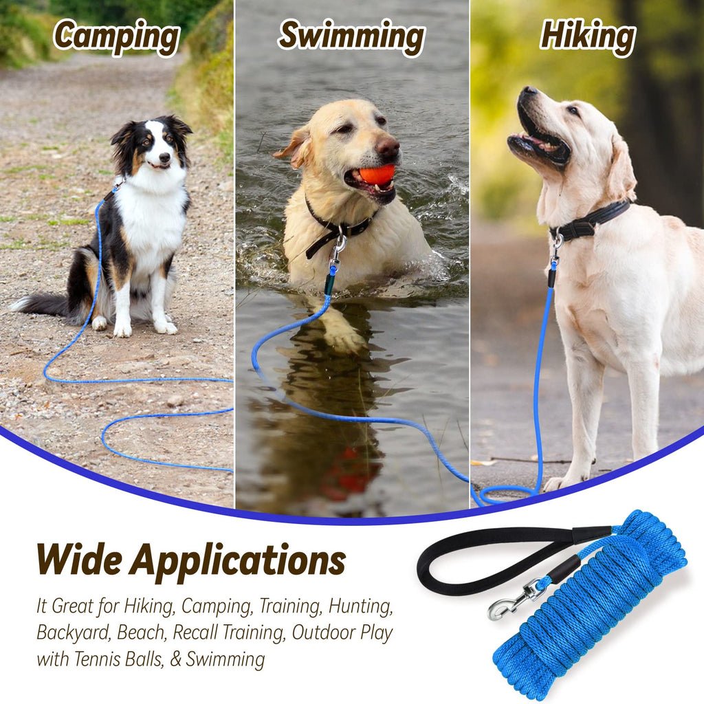 Lynxking 30ft Blue Check Cord Dog Leash - 3/8" Heavy Duty Training Rope for Recall and Outdoor Play