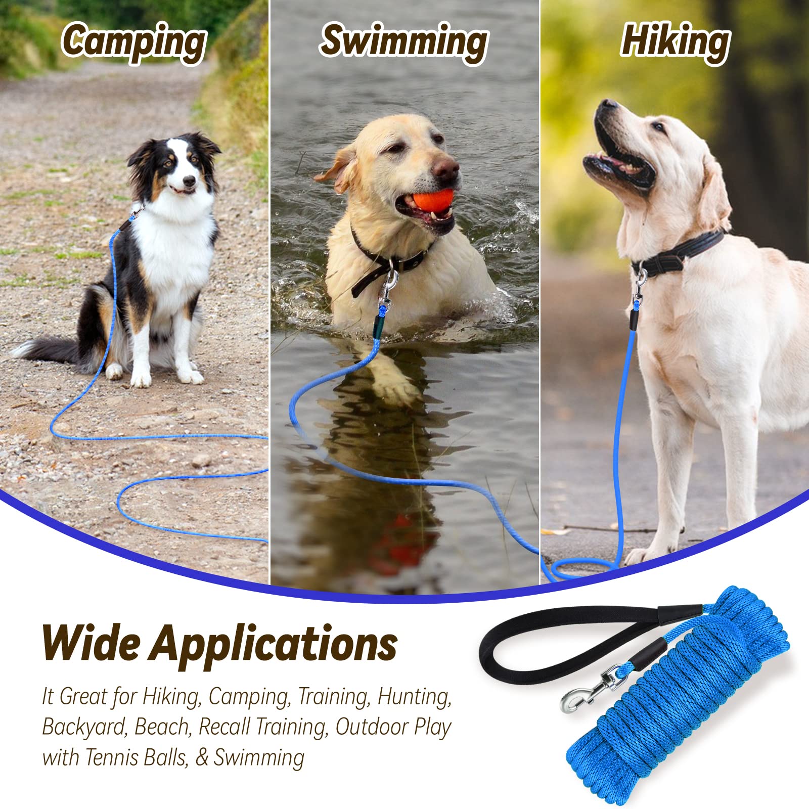 Lynxking 30ft Blue Check Cord Dog Leash - 3/8" Heavy Duty Training Rope for Recall and Outdoor Play