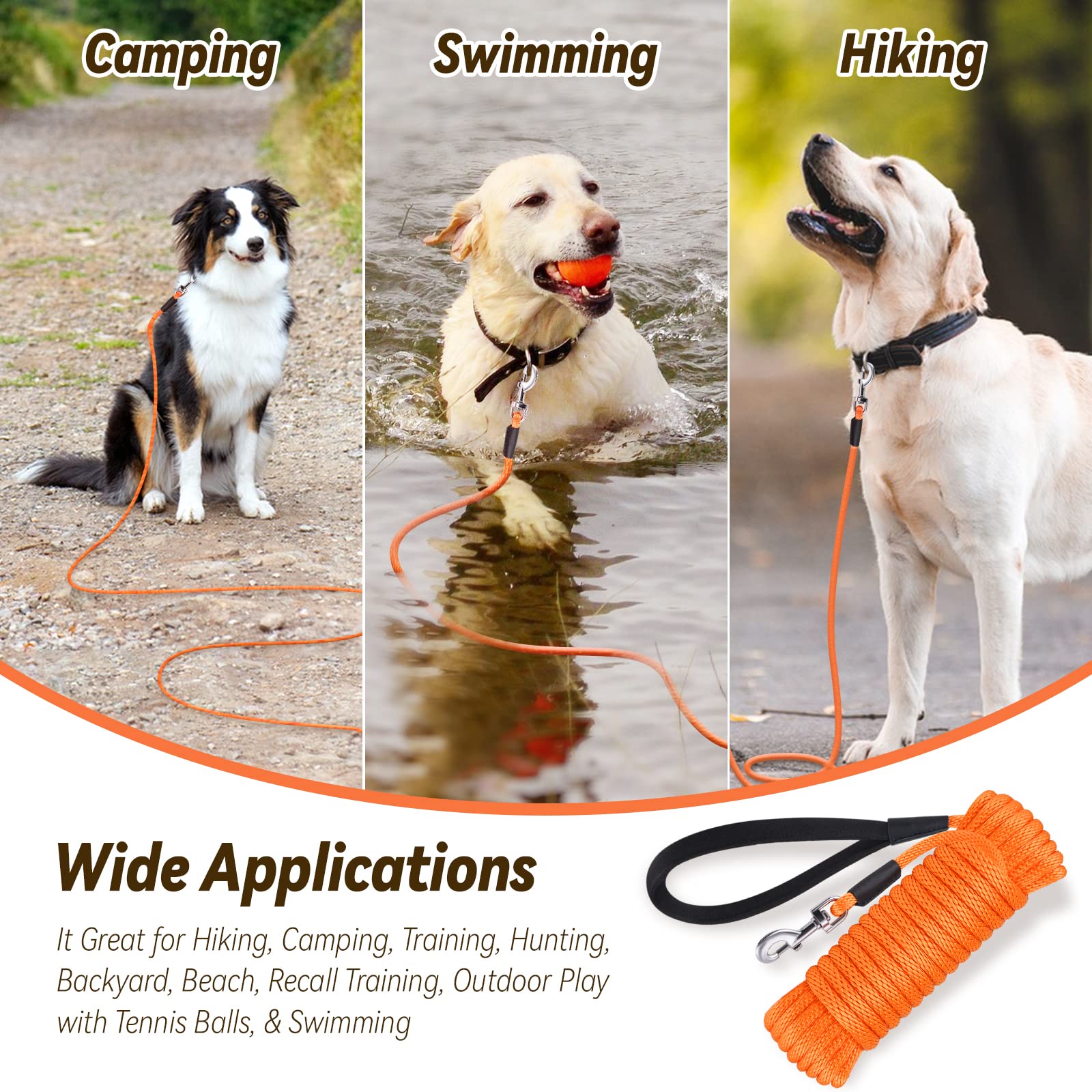 Lynxking 30ft Check Cord Dog Leash - No Tangle, Floating, Heavy Duty Training Rope for Small to Large Dogs