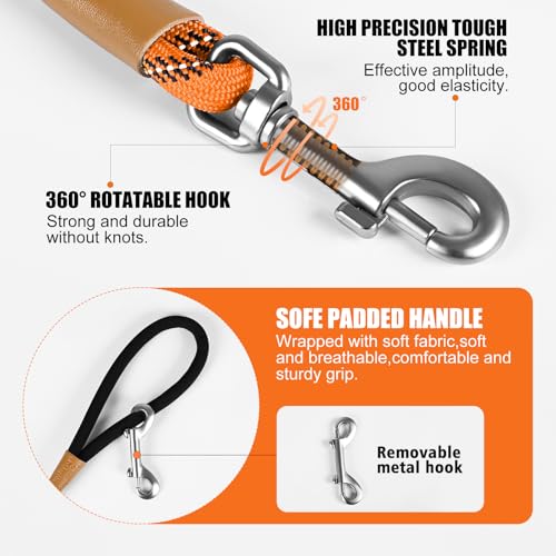 Lynxking 50ft Reflective Dog Leash - Heavy Duty Rope with Padded Handle, Orange