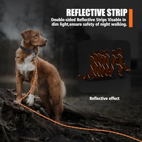 Lynxking 50ft Reflective Dog Leash - Heavy Duty Rope with Padded Handle, Orange