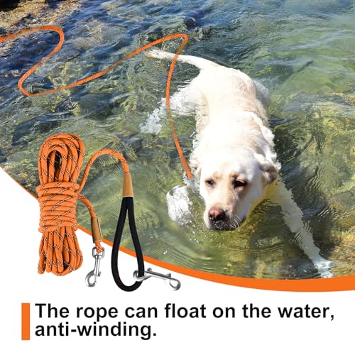 Lynxking 50ft Reflective Dog Leash - Heavy Duty Rope with Padded Handle, Orange