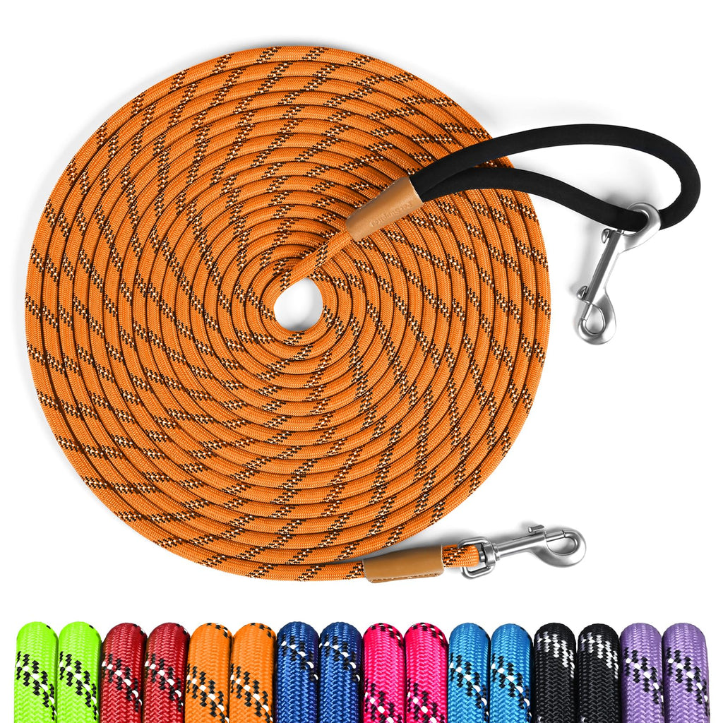 Lynxking 50ft Reflective Dog Leash - Heavy Duty Rope with Padded Handle, Orange