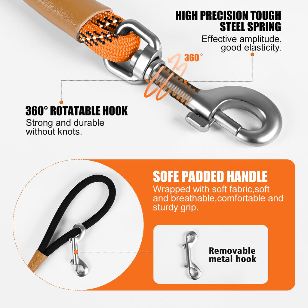 Lynxking 50ft Reflective Dog Leash - Heavy Duty Rope with Padded Handle, Orange