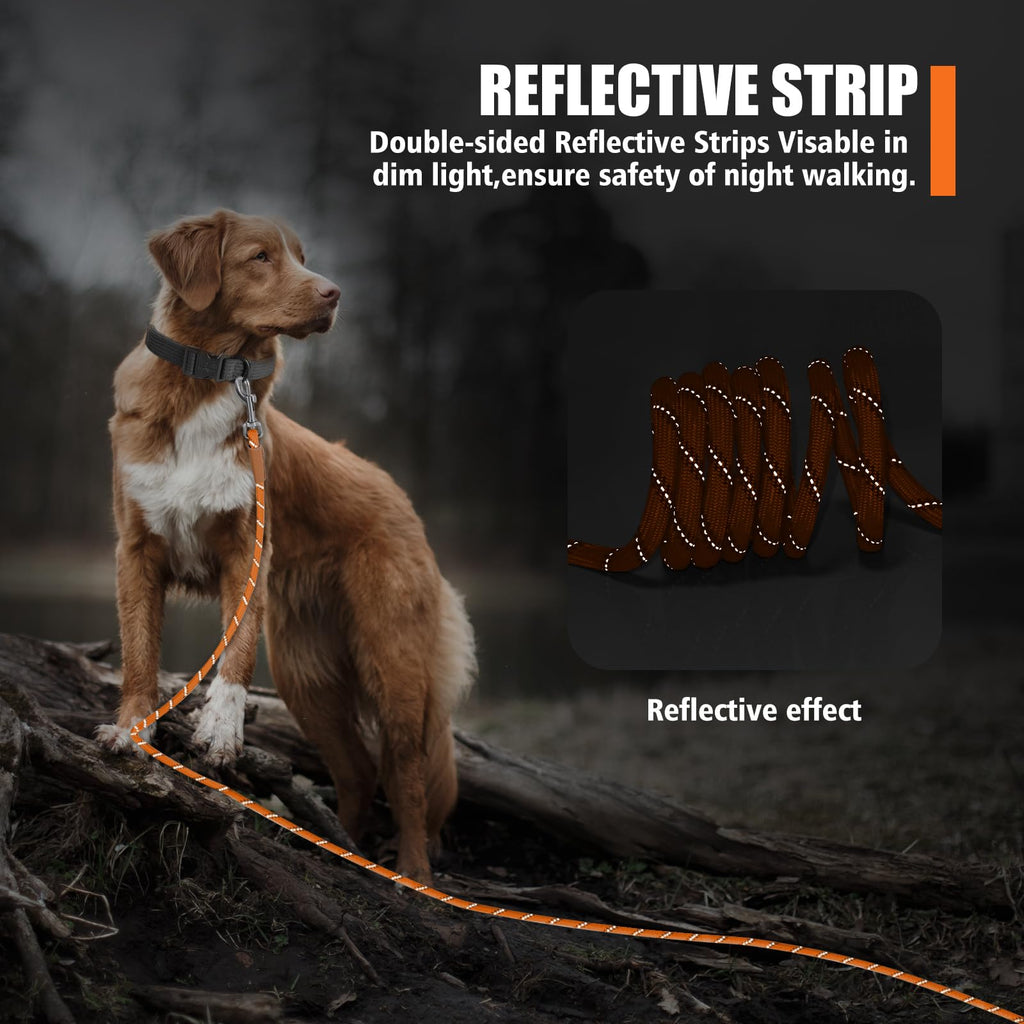 Lynxking 50ft Reflective Dog Leash - Heavy Duty Rope with Padded Handle, Orange