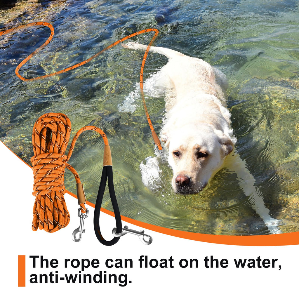 Lynxking 50ft Reflective Dog Leash - Heavy Duty Rope with Padded Handle, Orange
